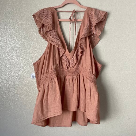Old Navy Top Womens 4X Peach Ruffle Crochet Peplum Smocked Babydoll Blouse NWT - Picture 7 of 11